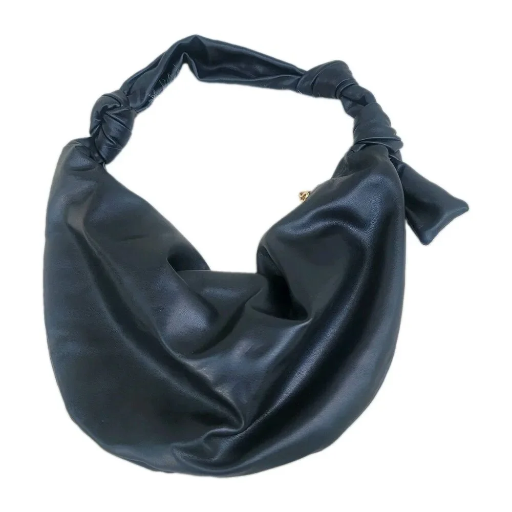 Faux leather slouchy hobo bag Small black knot handle